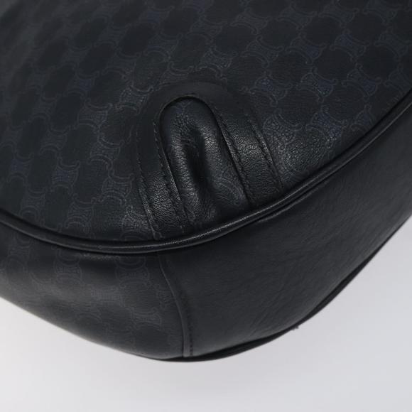 CELINE Macadam Canvas Shoulder Bag Leather Navy Gold Auth 114752
